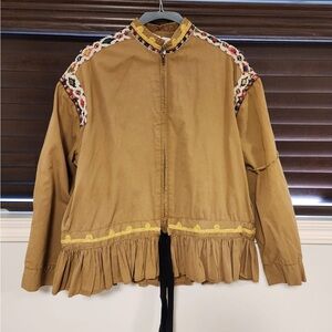 Zara Tan Utility Jacket with Stand-Up Collar and Embroidery
